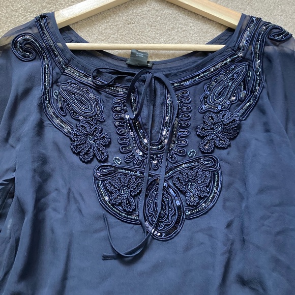 Club Monaco silk chiffon embroidered sequinned blouse, size XS - Picture 9 of 13